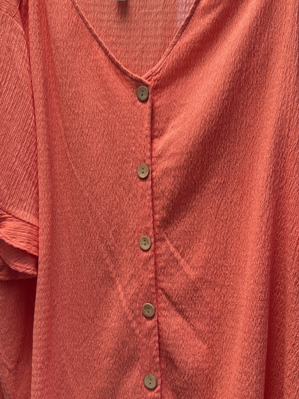 Button-Front V-Neck Women's Top in Coral